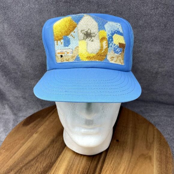 VTG Blue RV Trailer Camping Sunrise Trucker Snapback Hat 1980s 1990s Cap Mesh - Picture 1 of 7
